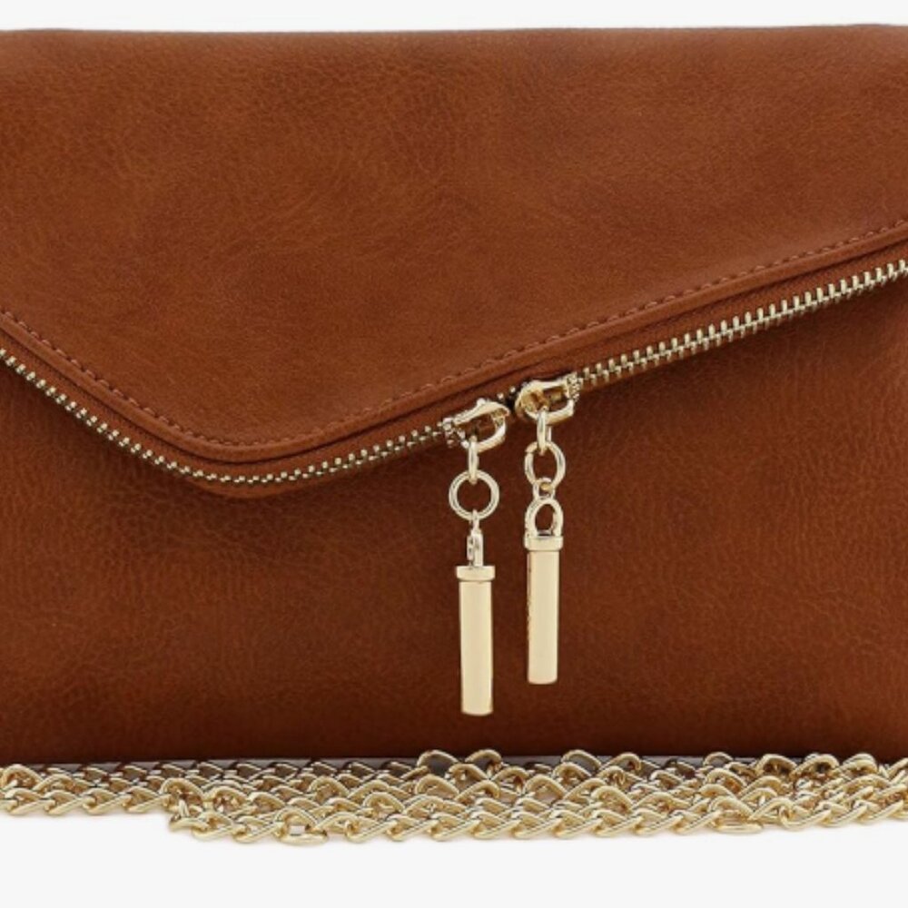 Dark Brown Crossbody Purse/Bag Clutch Wristlet with Chain Strap